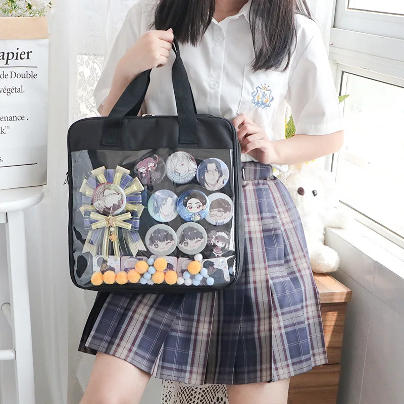 

High-capacity Canvas Backpacks Teenage Girls JK Uniform Crossbody Bag 2023 New Trendy Ita Bag Transparent Shoulder Bag
