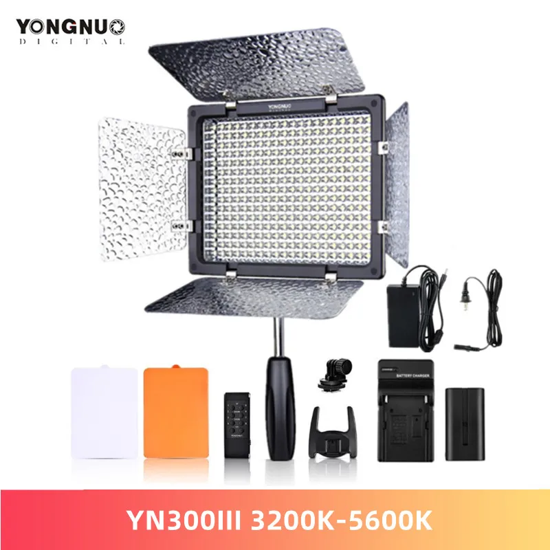 YONGNUO YN300III YN300 светодиодный On-Camera Video светильник Professional Bi-color 3200K-5600K с адаптером питания, набор ламп для зарядного устройства