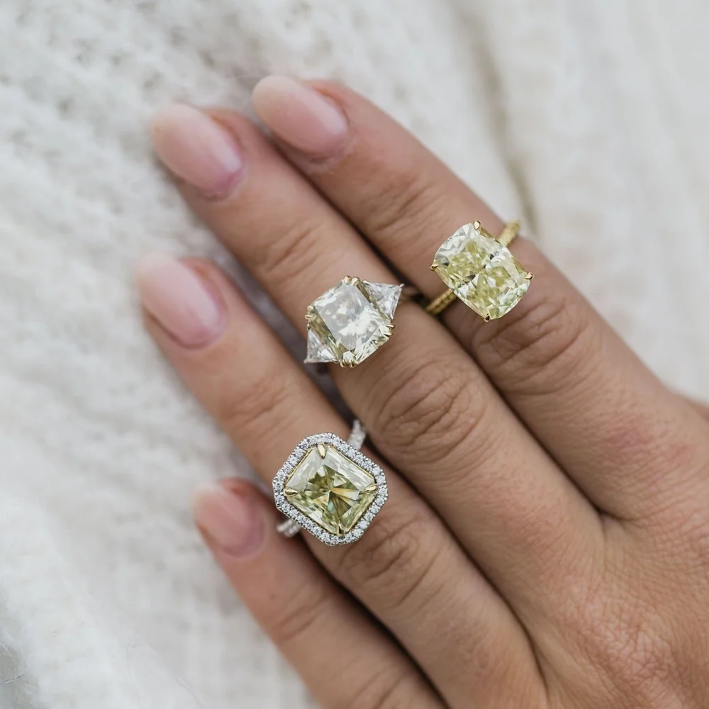 JOVOVASMILE Natural Yellow Moissanite Wedding Ring 9*12mm 7 Carat Crushed Ice Elongated Cushion Cut 9k 14k Yellow Gold