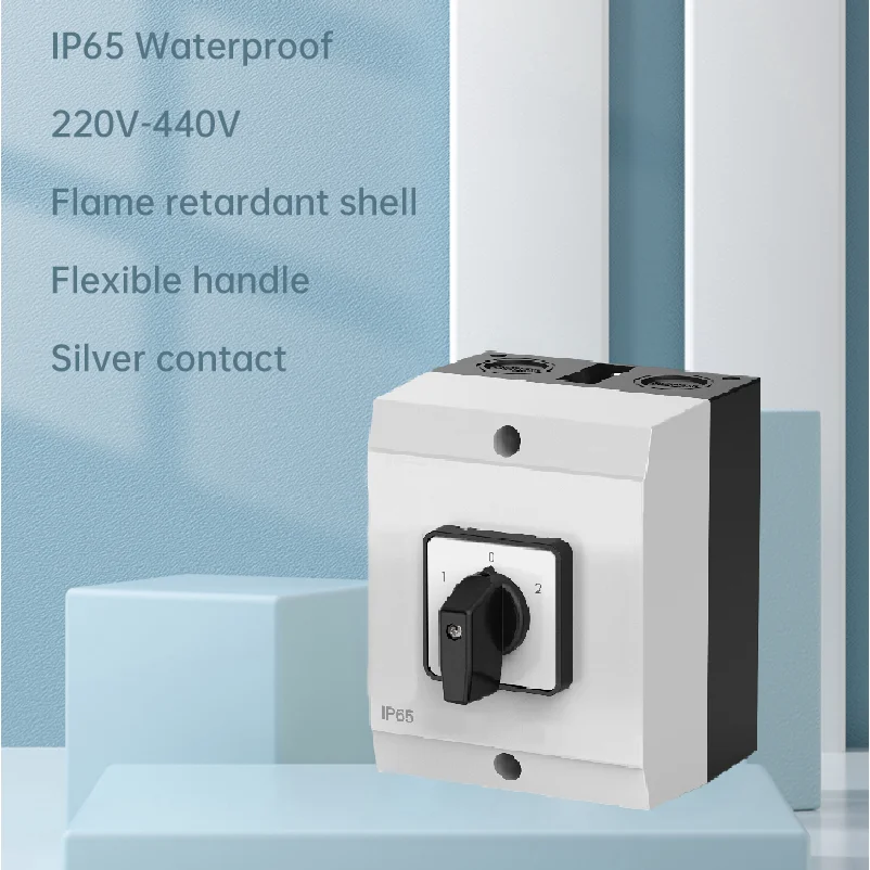 Фото IP65 4P40A 3-позиционный поворотный селекторный переключатель 1-0-2 с водонепроницаемой коробкой, трехпозиционный резервный переключатель №2