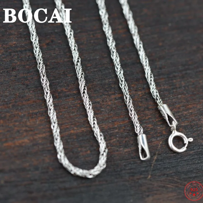 

BOCAI S925 Sterling Silver Charm Necklace 2022 Fashion Woven-Chain Pure Argentum Neck Jewelry for Men and Women