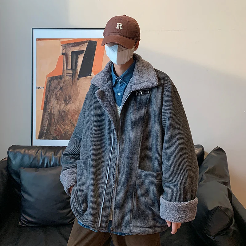 Winter Jacket Men Warm Fashion Retro Thickened Lamb Hair Jacket Men Japanese Streetwear Loose Thick Short Coat Mens Clothes