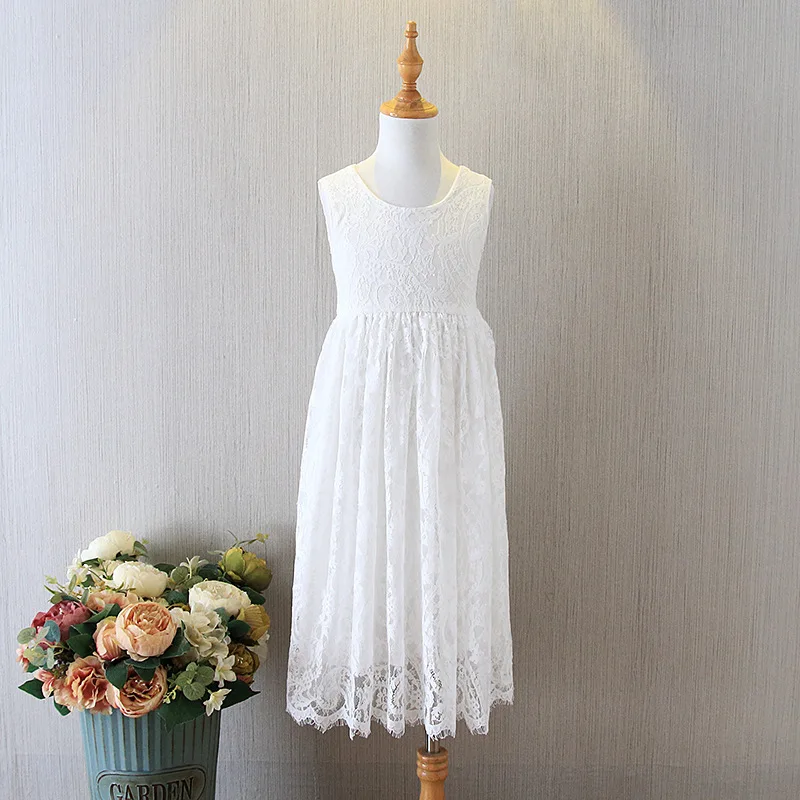 

Vest lace cotton lining long dress summer princess lady dress graduation party dress children's dress