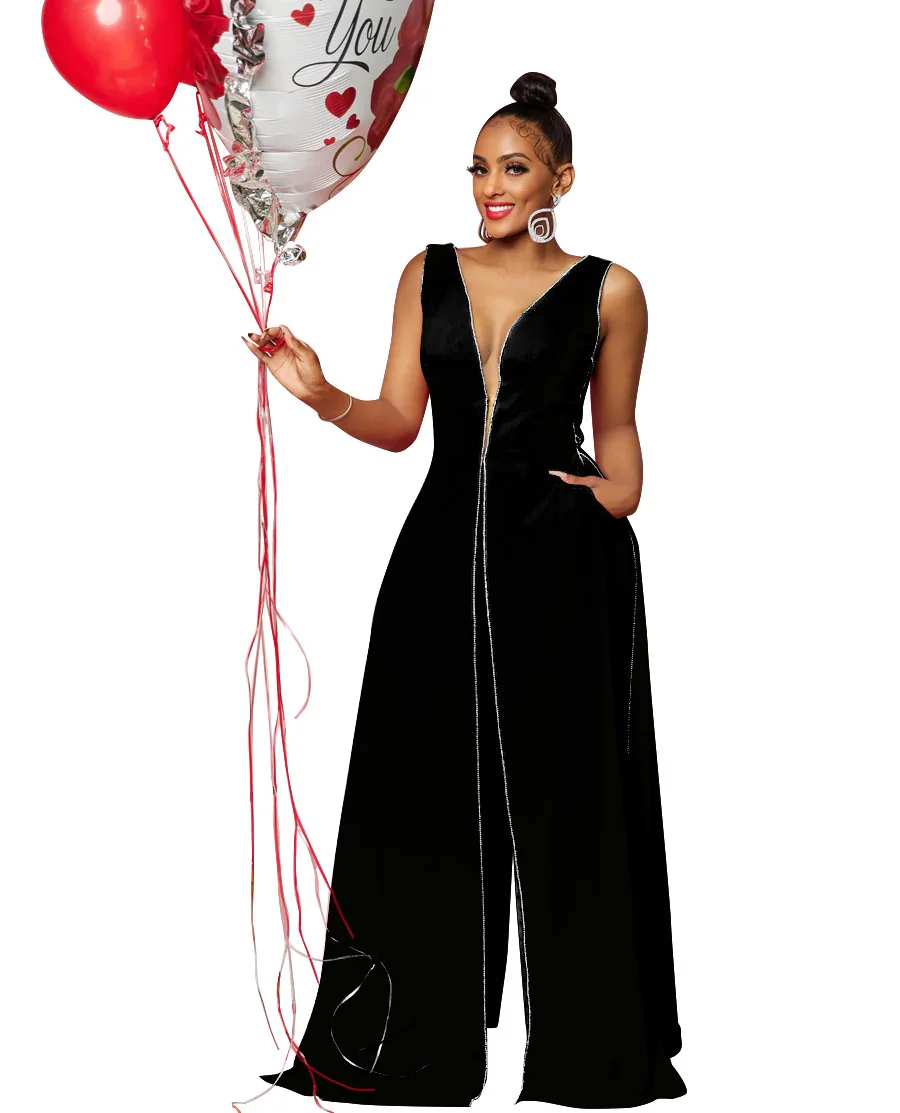 Zoctuo Jumpsuits For Women's Casual Overalls Rompers Night Gown Slim Long Solid Sleeveless Split Sexy Jumpsuit Clothing Outfits