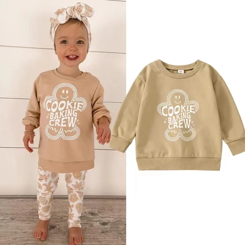 

Рождественская одежда для малышей, Повседневная Толстовка с круглым вырезом для девочек и мальчиков, пуловер с длинным рукавом и надписью, свитшот, топы