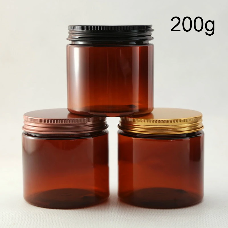 

200g Brown Plastic Jar 7oz Refillable Bottle 200ml Cosmetic Facial Mask Cream Body Lotion Tea Coffee Candy Container Empty 20pcs