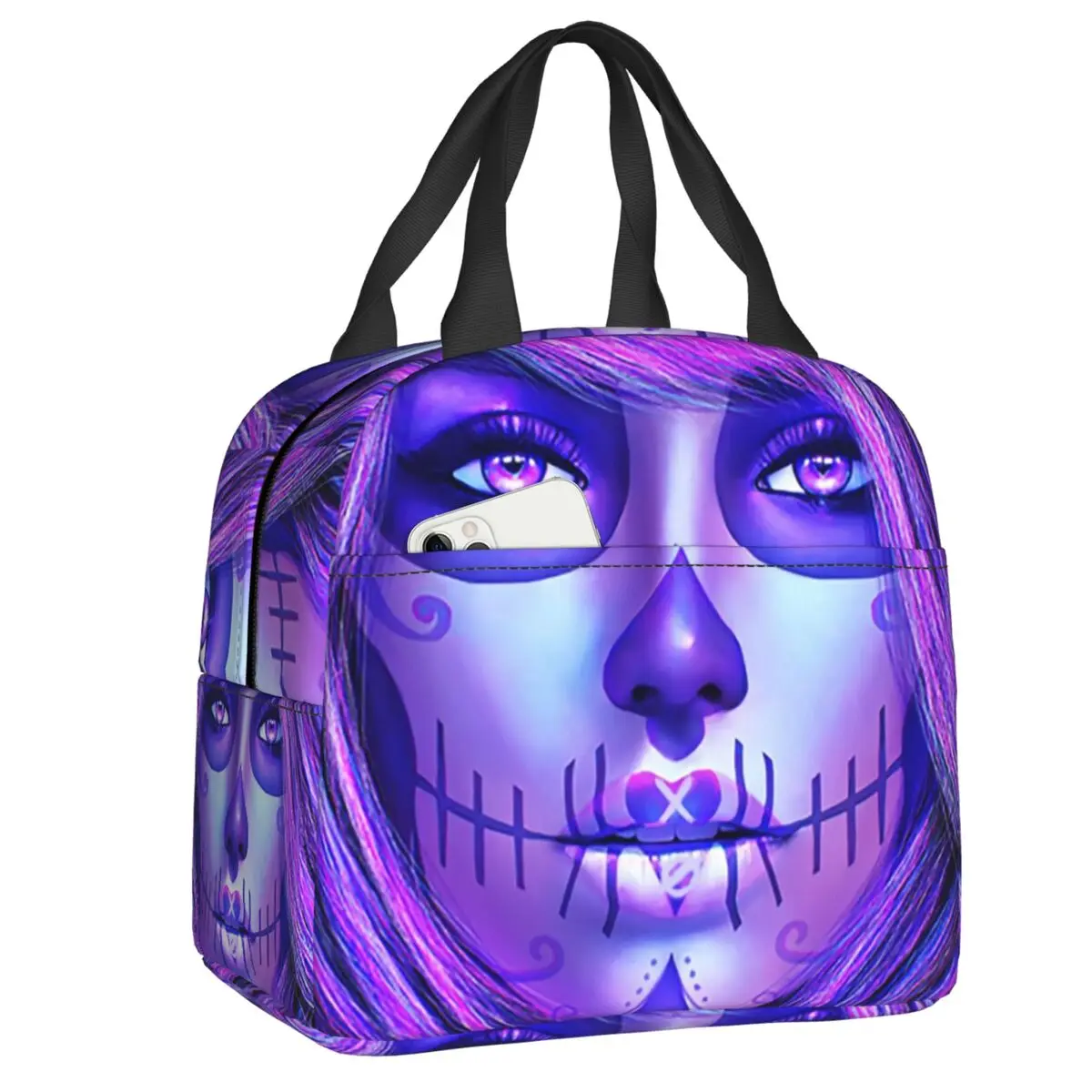 

Romantic Sugar Skull Girl Resuable Lunch Boxes Multifunction Mexican Day Of The Dead Art Thermal Cooler Food Insulated Lunch Bag