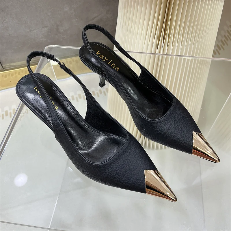 

Новинка весна-лето, светильник кие женские сандалии Baotou на высоком каблуке-шпильке, универсальные простые однотонные туфли с острым носком,...