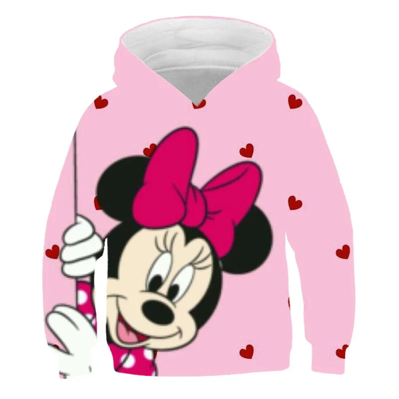 

1-14 Years Old Mickey Minnie Mouse Sweatshirts Autumn And Spring Long Sleeves Hooded Tops Clothes Girls Disney Hoodies Costumes