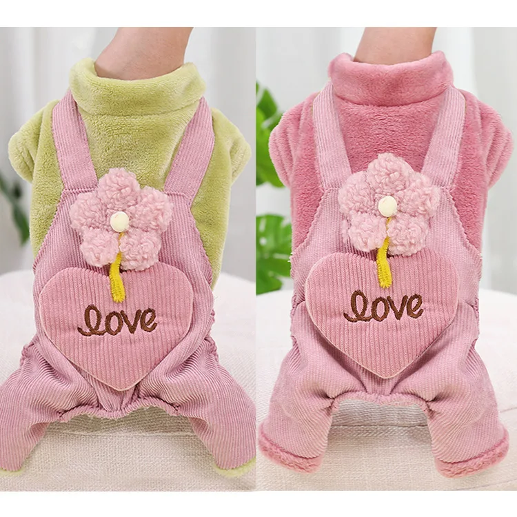 

Autumn And Winter Teddy Small Medium-Sized Dogs Dogs Than Bear Pet Cats Thickened Warm Four-Legged Clothes Supplies Flower Pants