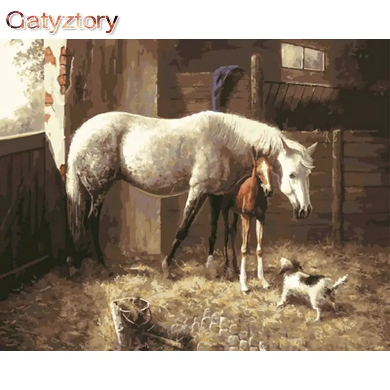 

GATYZTORY Painting By Numbers White Horse Picture Drawing On Canvas Acrylic Paints Animal Coloring By Numbers Home Decor