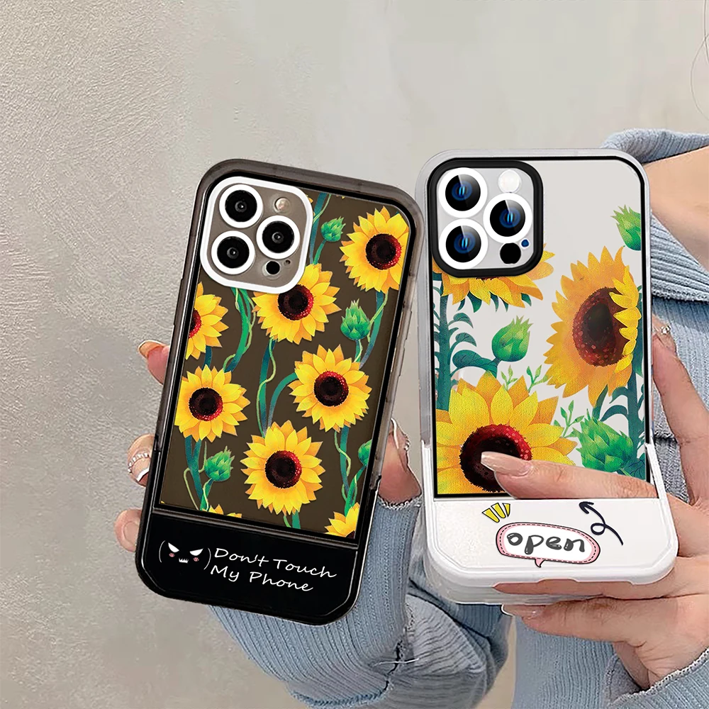 

Sunflower Stand Holder Case for iPhone 14ProMax 14Plus 13 12 11 Pro Max Transparent Soft Silicone Protection Shell Carcasa