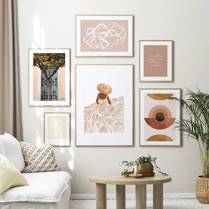 

Abstract Line Canvas Wall Art Orange Tree Women Back Minimalist Print Painting Nordic Poster Picture Modern Living Room Decor