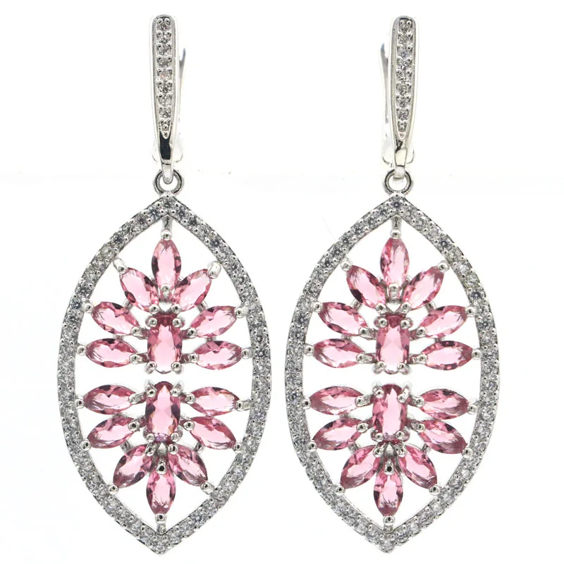 

48x19 мм красивые женские свадебные серьги из серебра 925 пробы с розовым турмалином и белым фианитом
