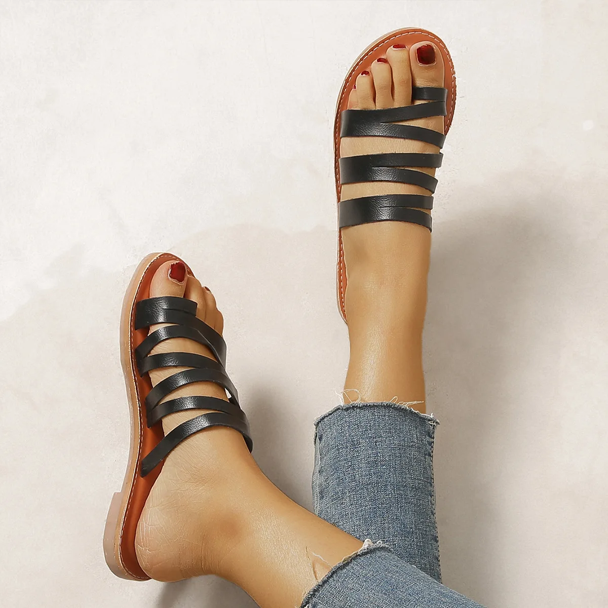 

Ladies Slides Shoes Summer Flat Flip Flops Bandage Rome Slippers Casual Shoes for Hot Summer 2022 Flat Slippers Women Beach Shoe