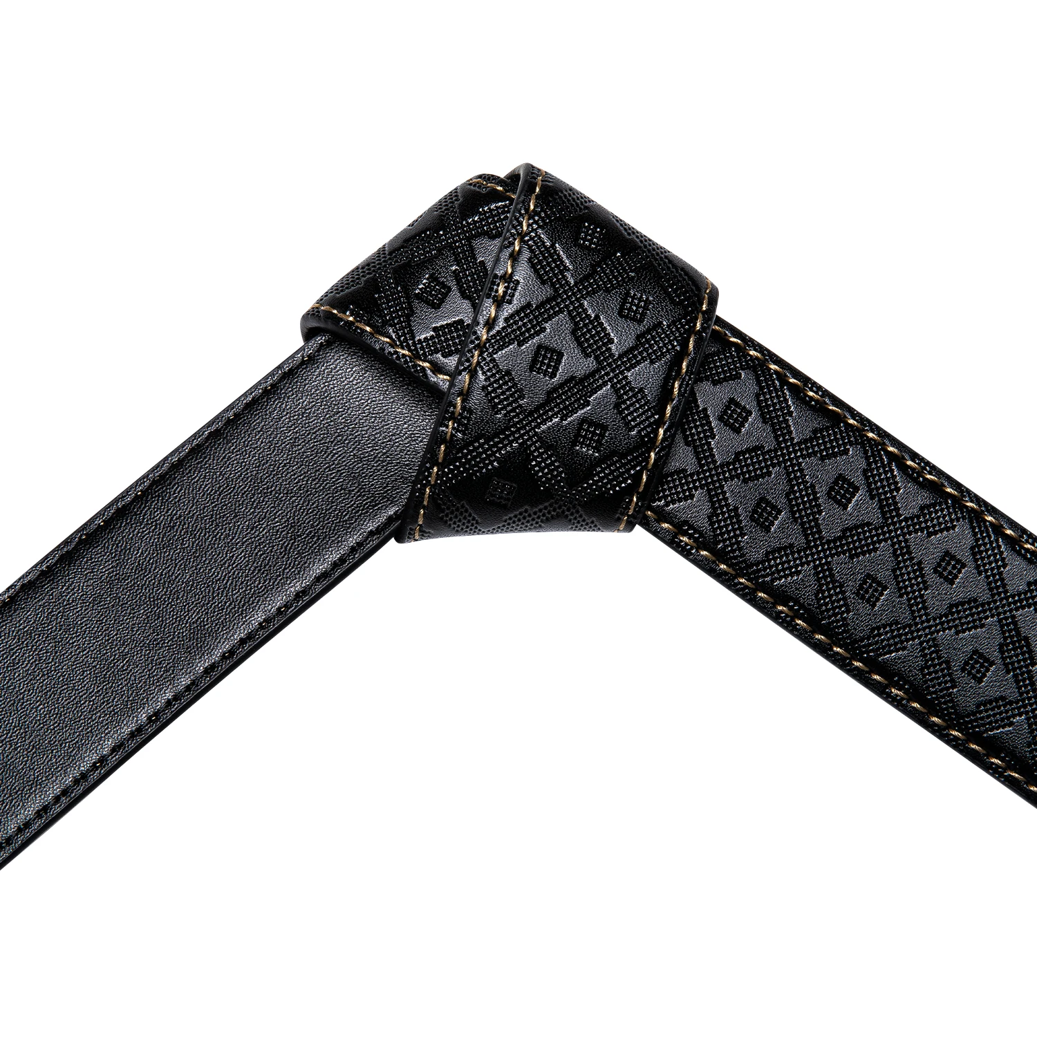 Designer Black Leather Mens Belts Emboss Ratchet Strap Waistband Automatic Buckles Sliding Dress Jeans Belt for Men 110CM-130CM images - 6