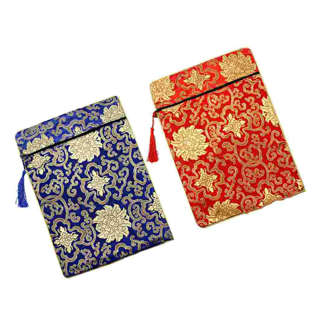 

2Pcs Retro Embroidery Brocade Bags for Zen Books Storage Pouch Storage Holder