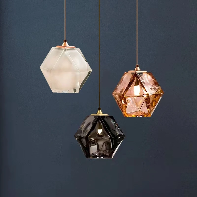Modern Glass Geometry Pendant Lights for Kitchen Dining Room Hanging Lamps Diamond Lighting Fixture Crystal Bedroom Decor
