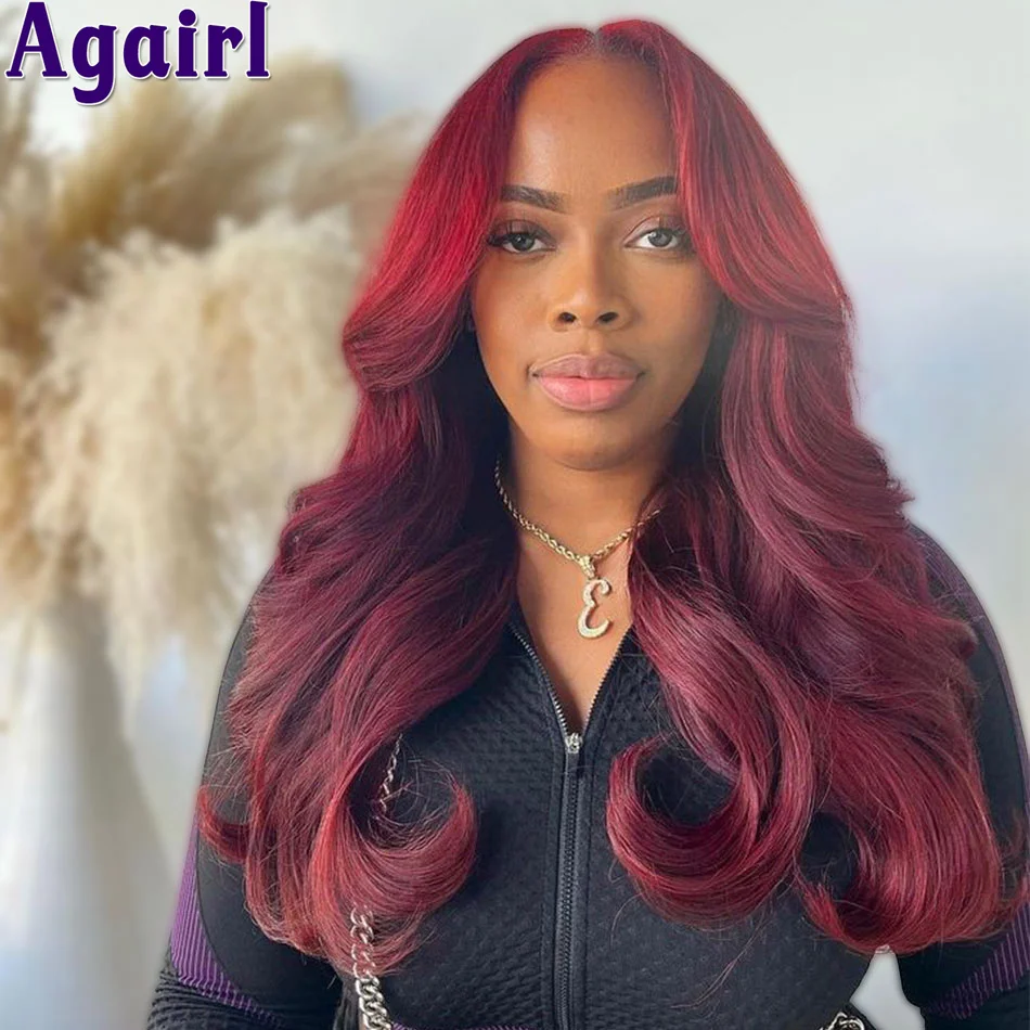 

Dark Red Burgundy Transparent 5X5 Lace Closure Wig PrePlucked Glueless 13X4 Body Wave Human Hair Wigs 13X6 Lace Frontal Wig 200%