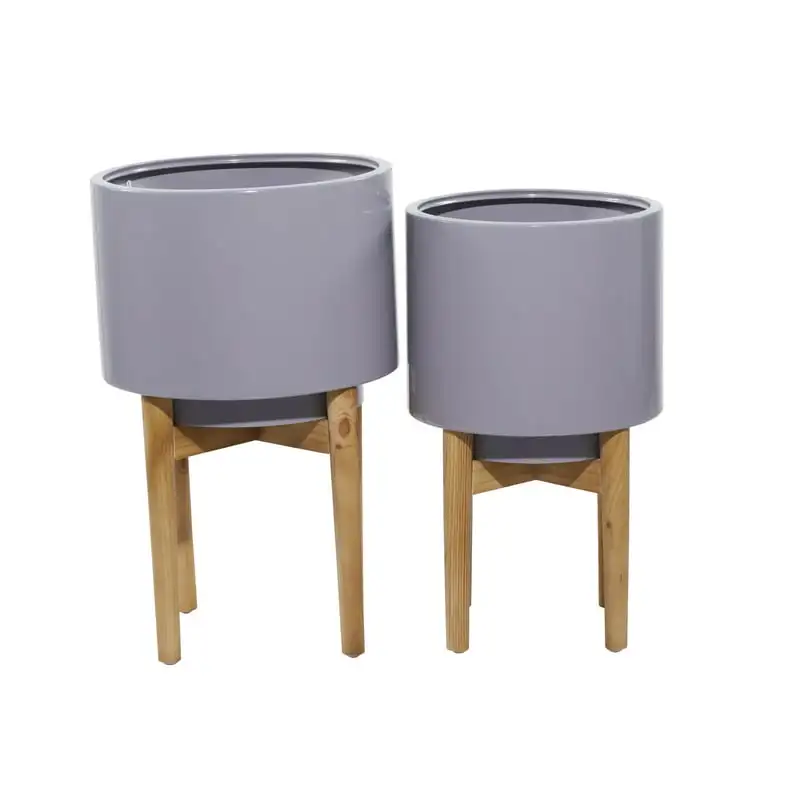 

22"H, 20"W, 12"H Metal Contemporary Planter, Gray, 2-Piece