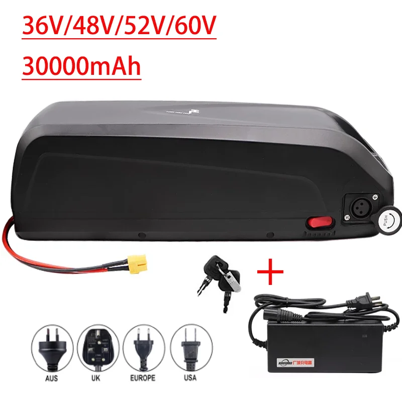 Lithium battery for electric bicycle, 36V, 48V, 52V, 60V, 30ah, 18650 battery, 1000W motor conversion kit,