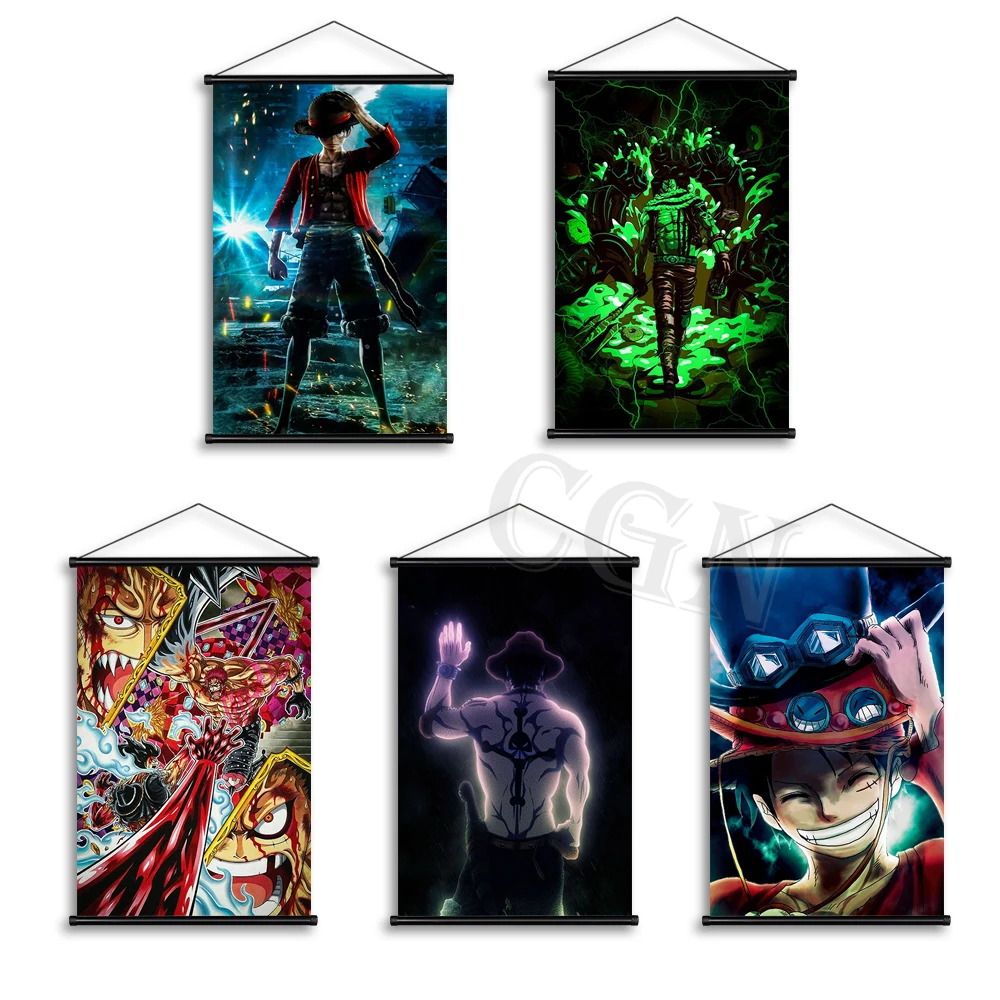 

Цельные подвесные свитки обезьянка D. Настенная картина плакаты "Луффи" и принты аниме, Картина на холсте, Настенная картина, Декор для дома, детской комнаты