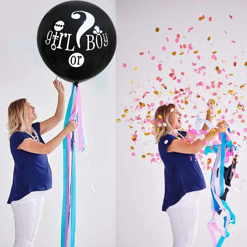 

1 Set of 36 Inch Boys or Girls Black Latex Balloons Blue Pink Confetti Gender Reveal Party Decorations Baby Shower Balls