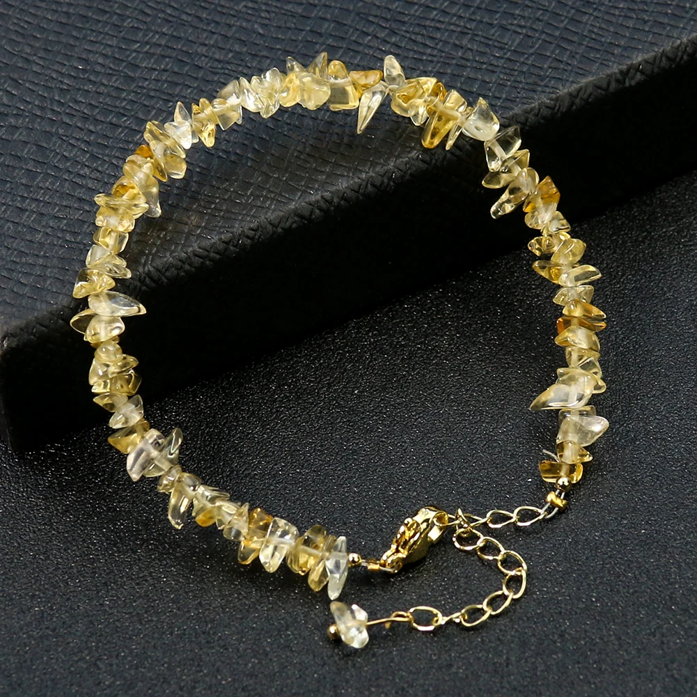 Real Citrine Crystal Quartz Beads Bracelet Fortune Energy Stone Irregular Bangle Mineral String Woman Amulet Jewelry images - 4