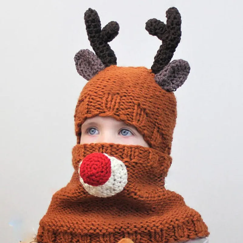 Dress up Christmas hats winter children's hats scarf two-piece antlers baby wool warm neck protection hats elk hats for men and