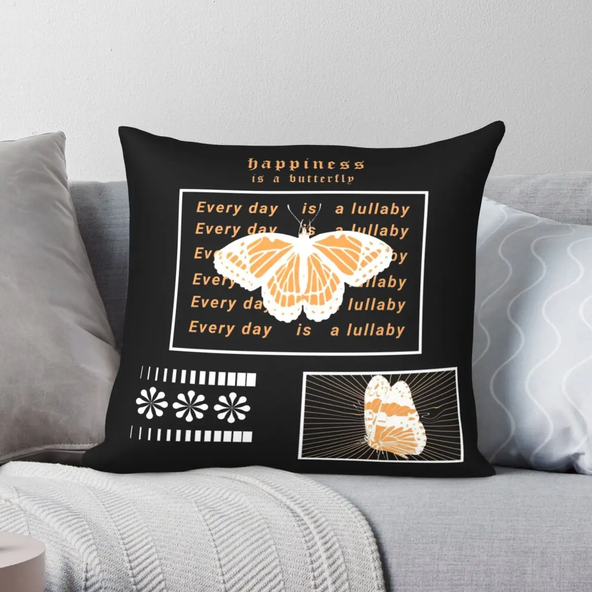 

Happiness Is A Butterfly Pillowcase Polyester Linen Velvet Pattern Zip Decor Pillow Case Sofa Seater Cushion Cover Wholesale