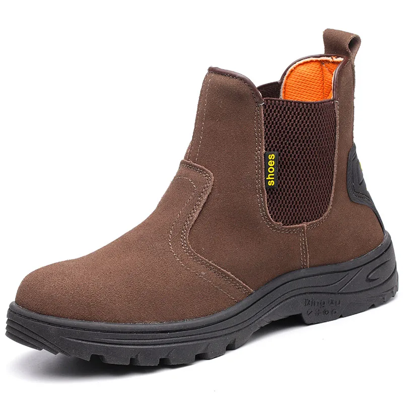 

big size mens leisure steel toe covers safety boots cow suede leather welding shoes worker security chelsea boot work botas male