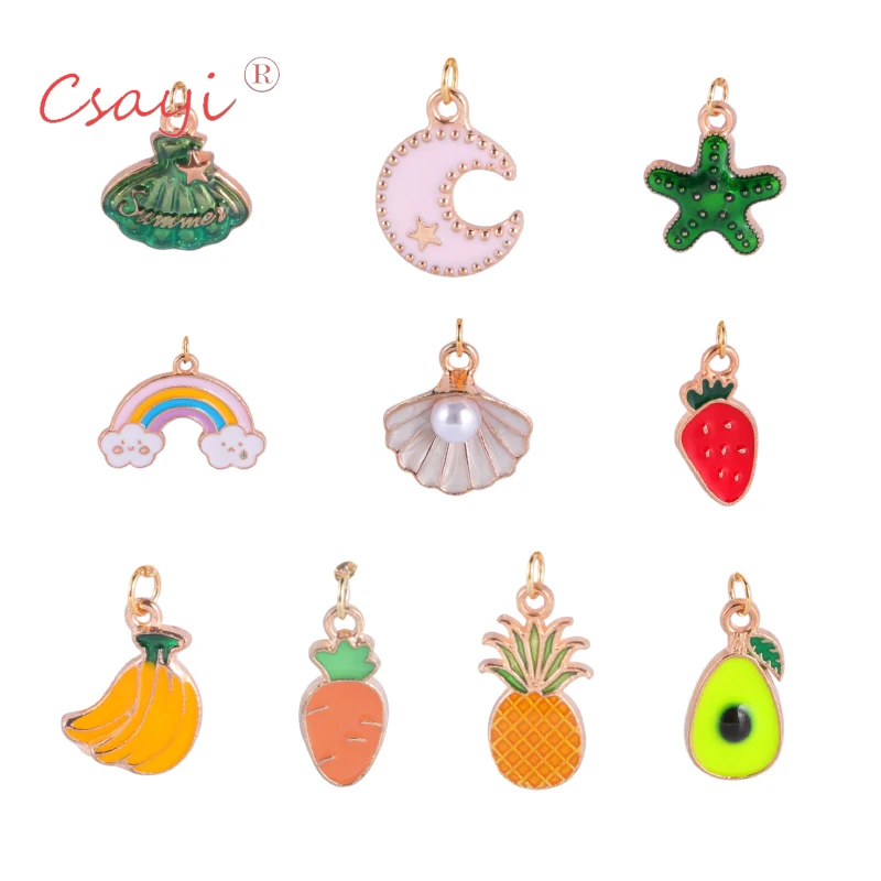 

Csayi 20pcs Enamel Marine Life Starfish Shell Charms Stainless Steel Moon Fruit Strawberry Pineapple Charms DIY Bracelet Jewelry