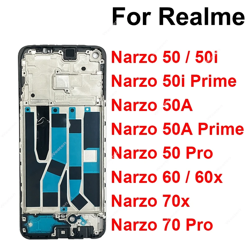 Фото Крышка корпуса ЖК-дисплея для Realme Narzo 50 50A 50i Pro Prime 60 60X 70X 70 Pro 4G 5G, передняя рамка ЖК-дисплея, держатель, запасные части №1