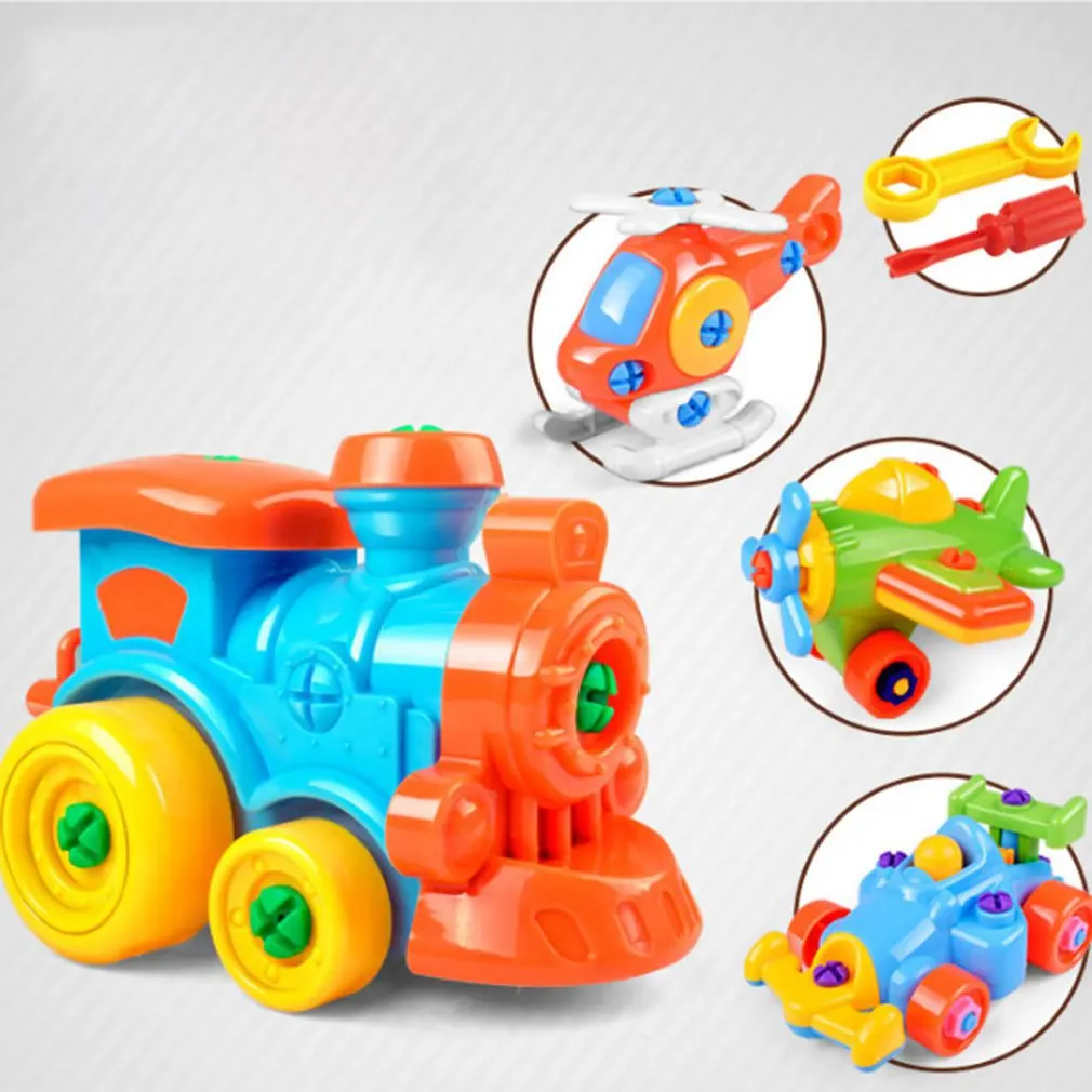 

Creative Cartoon Disassembly Assembly Aircraft/Train/Helicopter/Karting Car Model Toy Vehicles Kid Educational Toys