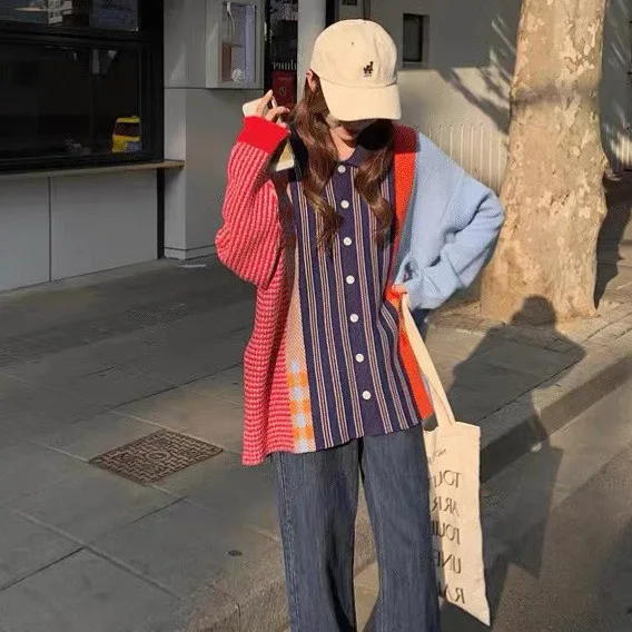 Korejepo 2024 осенний новый американский свитер с ленивым ветром куртка-кардиган