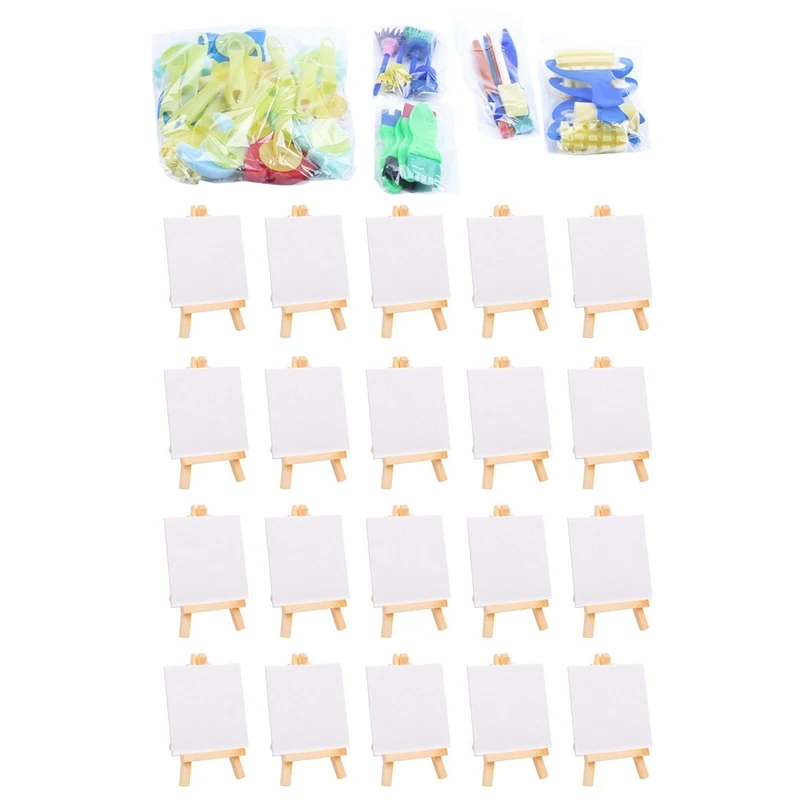 

30Pcs Children Sponge Paint Brushes Drawing Tools & 20Pcs Mini Canvas Drawing Board With Easel, Painting Canvas Panel