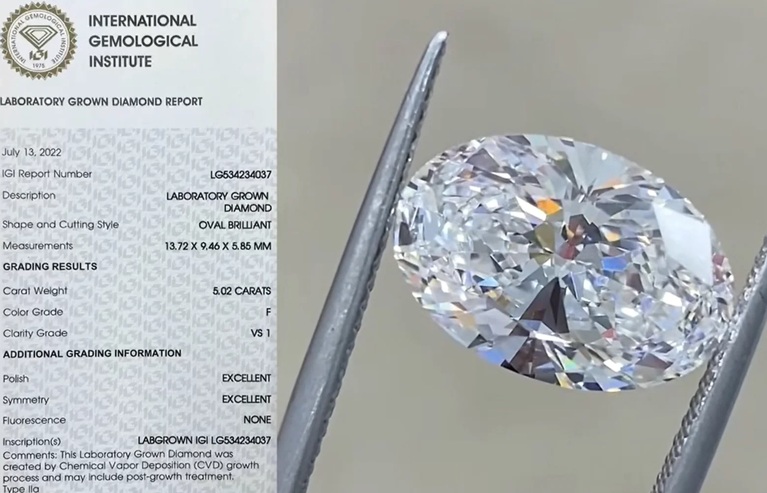 

AEAW Oval Ice Cut Lab Grown Diamonds CVD Loose VS1 EF VG EX 5ct