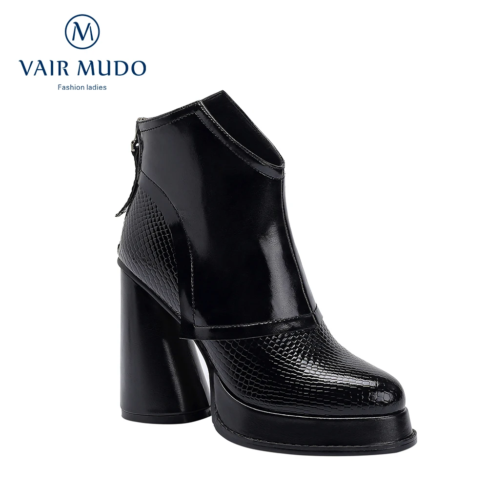 

VAIR MUDO 2022 Fashion Elegant Supper HIgh Heels Ankle Boots Genuine Leatehr Zipper Rounded Toe Lady Casual Party Wedding Shoes