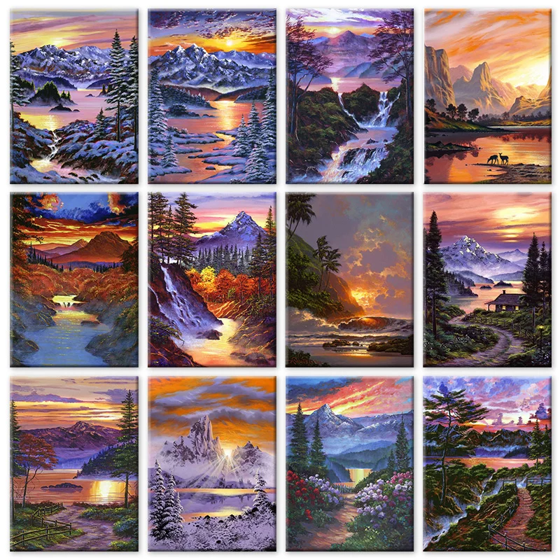 

PhotoCustom Coloring By Number Sunset Landscape Kits Painting By Number Scenery DIY Frame Modern Drawing On Canvas HandPainted A