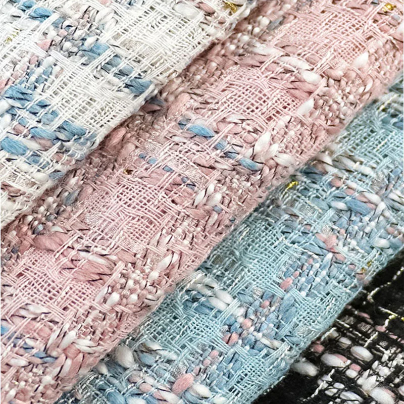 

50x145cm Pink Lattice Tweed Fabric For Woman Coat Dress Telas Por Metro Tissus Au MÈTre Ткань Для Шитья Одежды Sewing DIY Cloth
