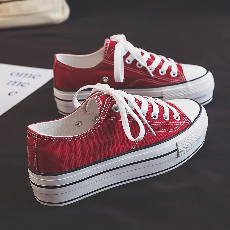 Flats Shoes For Women Vulcanized Canvas Platform Sneakers Green Tennis Female Student Increase Height Small Couples Skateboard