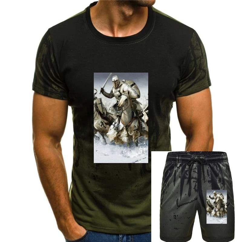 

T-Shirt Men Funy tshirt Teutonic Knight with coat of arms and Marienburg Castle Graphi men t shirt