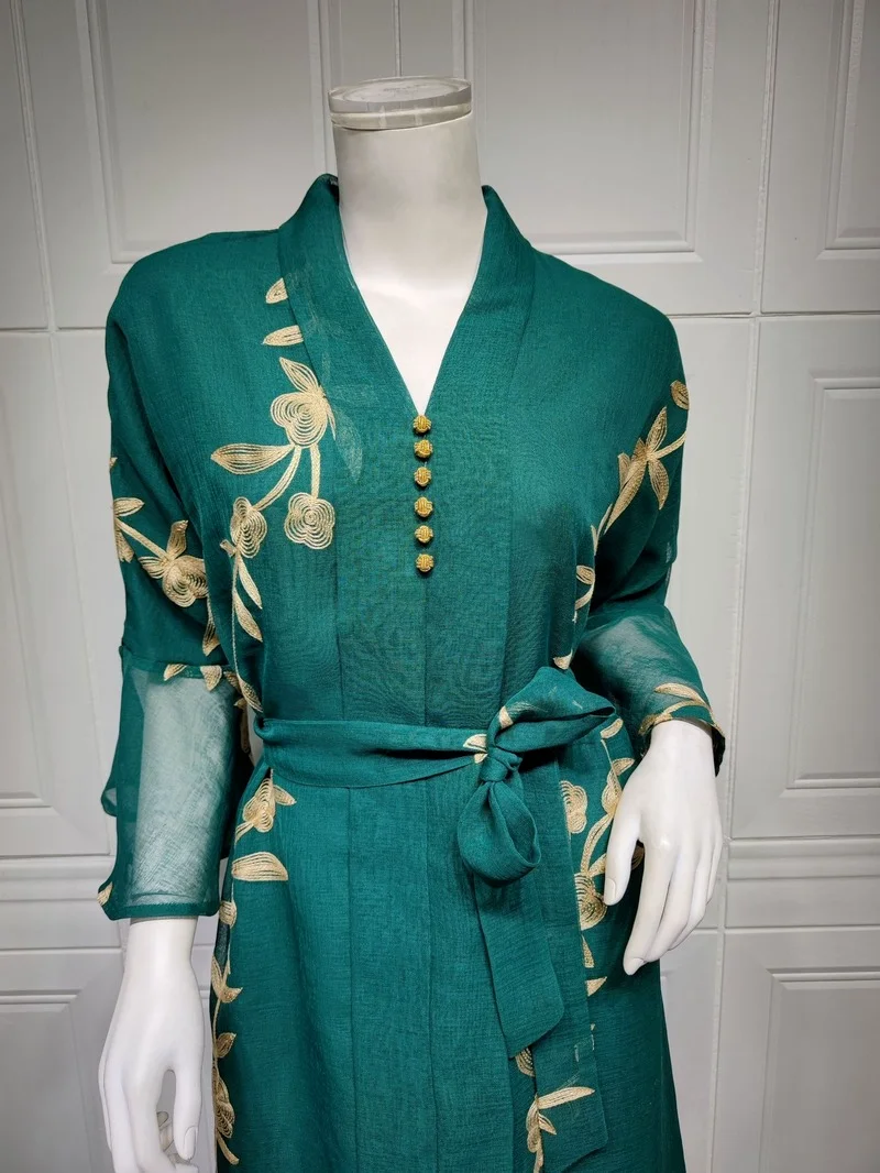 Muslim Dress Women Abaya Dubai Imitated Linen Embroidery Moroccan Kaftan Evening Dress Arab Caftan Saudi Jalabiya Islam Clothing