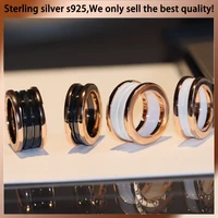 925 sterling silver black and white ceramic spring ring for men and women with luxury couple fine jewelry classic fashion