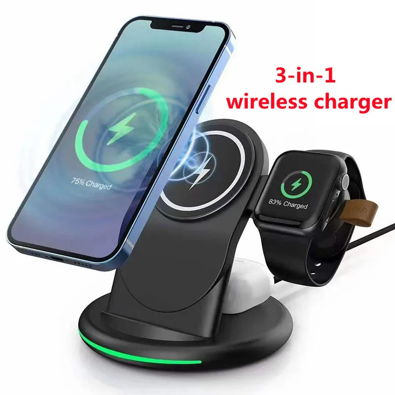

3 in 1 Wireless Charger Stand 15W Fast Charging Dock Station For Samsung Galaxy Watch For iPhone 13 Xiaomi Huawei For Airpods 2