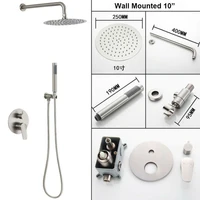 10%e2%80%9c round brushed nickel shower head 2 way mixer valve hand spray shower tap set bathroom shower set