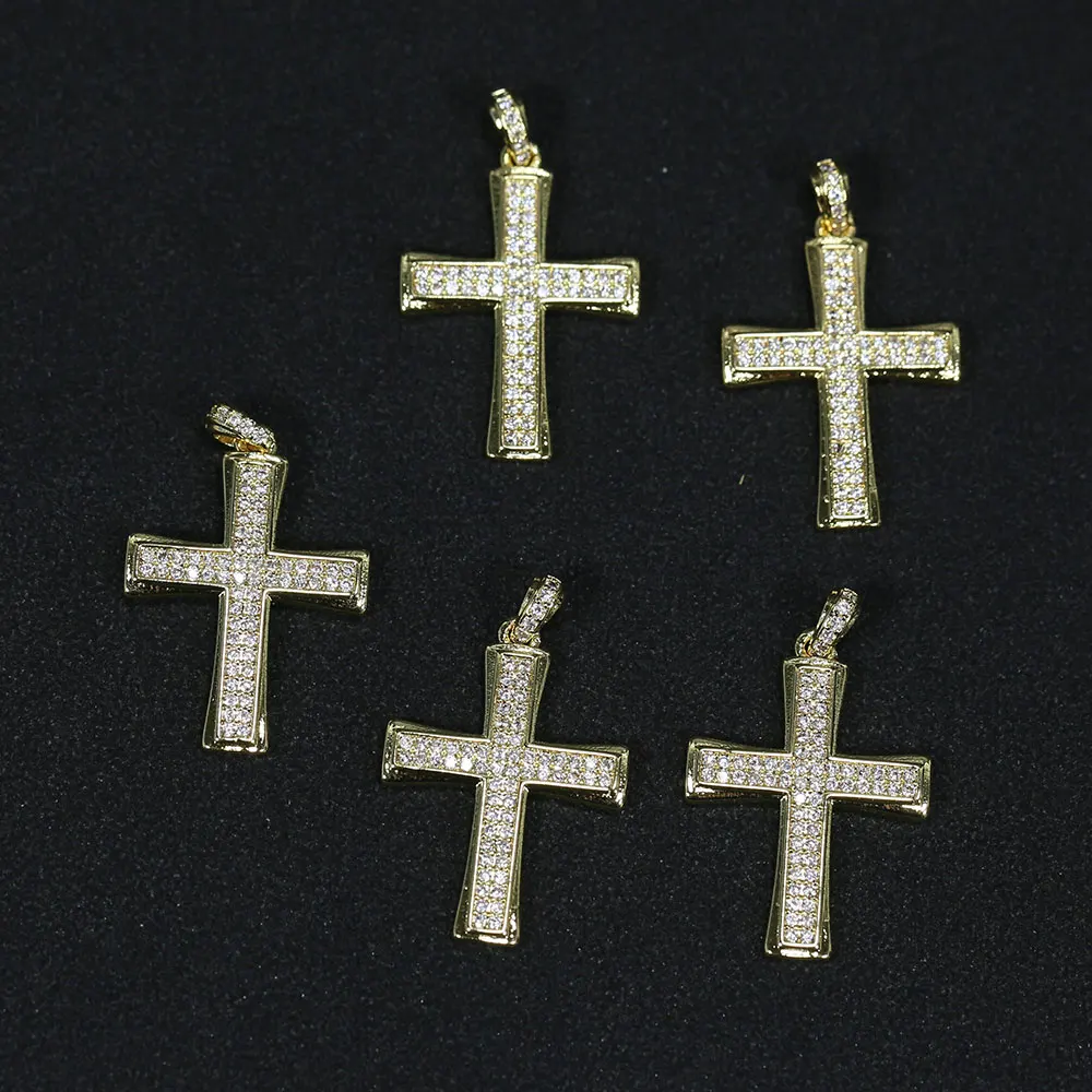 APDGG 5Pcs Natural Micro pave CZ Paved Virgin Mary Crucifix Religious Cross Pendant Charms For Necklace Jewelry Making DIY