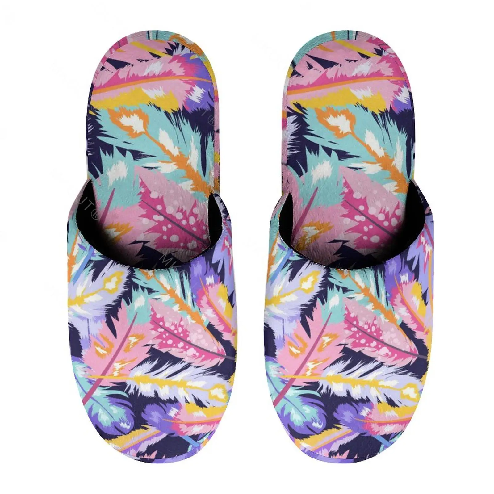 

Feather (9) Warm Cotton Slippers For Men Women Thick Soft Soled Non-Slip Fluffy Shoes Indoor House Slippers Logo