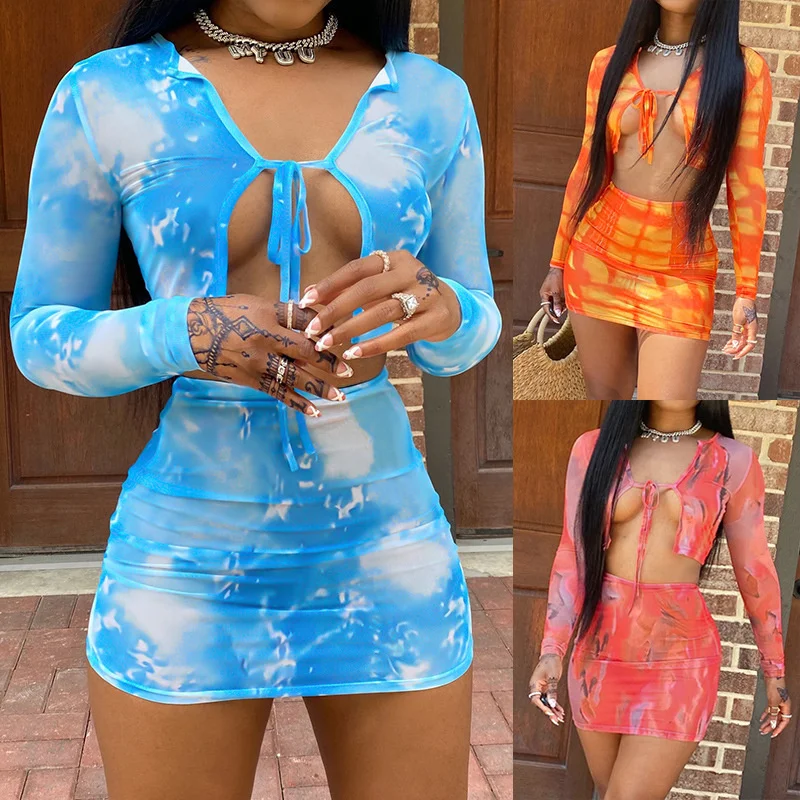 

2022 summer new women's temperament printed sexy skirt set