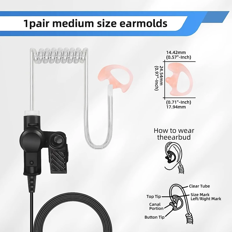 RISENKE Earpiece Compatible for Motorola SL300 SL7550 7580 7590 SL4000 SL3500e SL1M Walkie Talkie Headset with Acoustic Tube